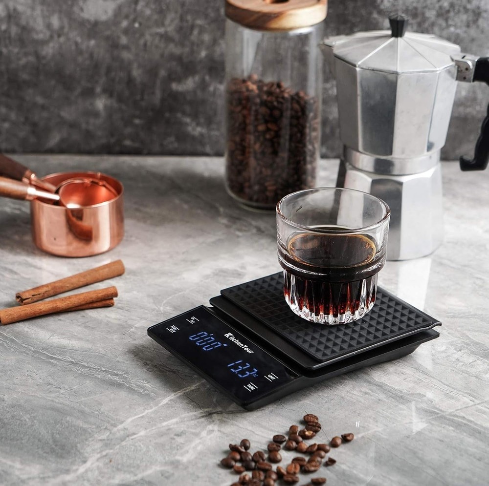 KitchenTour Digital Coffee Scale with Timer, 3kg Capacity & Backlit Display