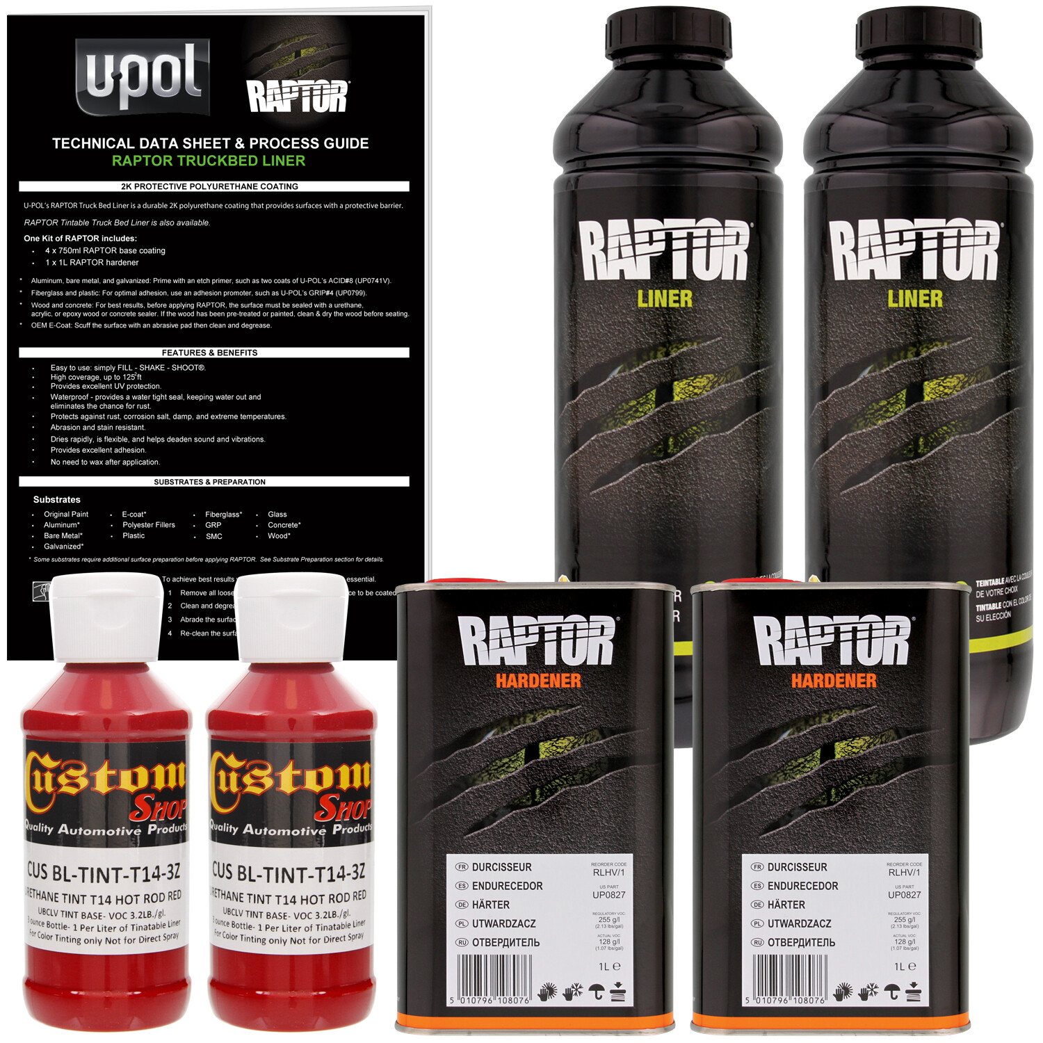 U-POL Raptor Tintable Hot Rod Red Spray-On Truck Bed Liner Coating, 2 Liters