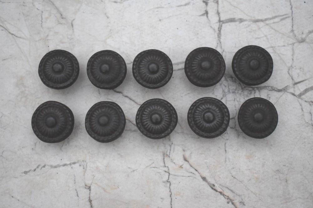 Vintage cast Iron door knobs cabinet round drawer handles pull rustic 10 pcs