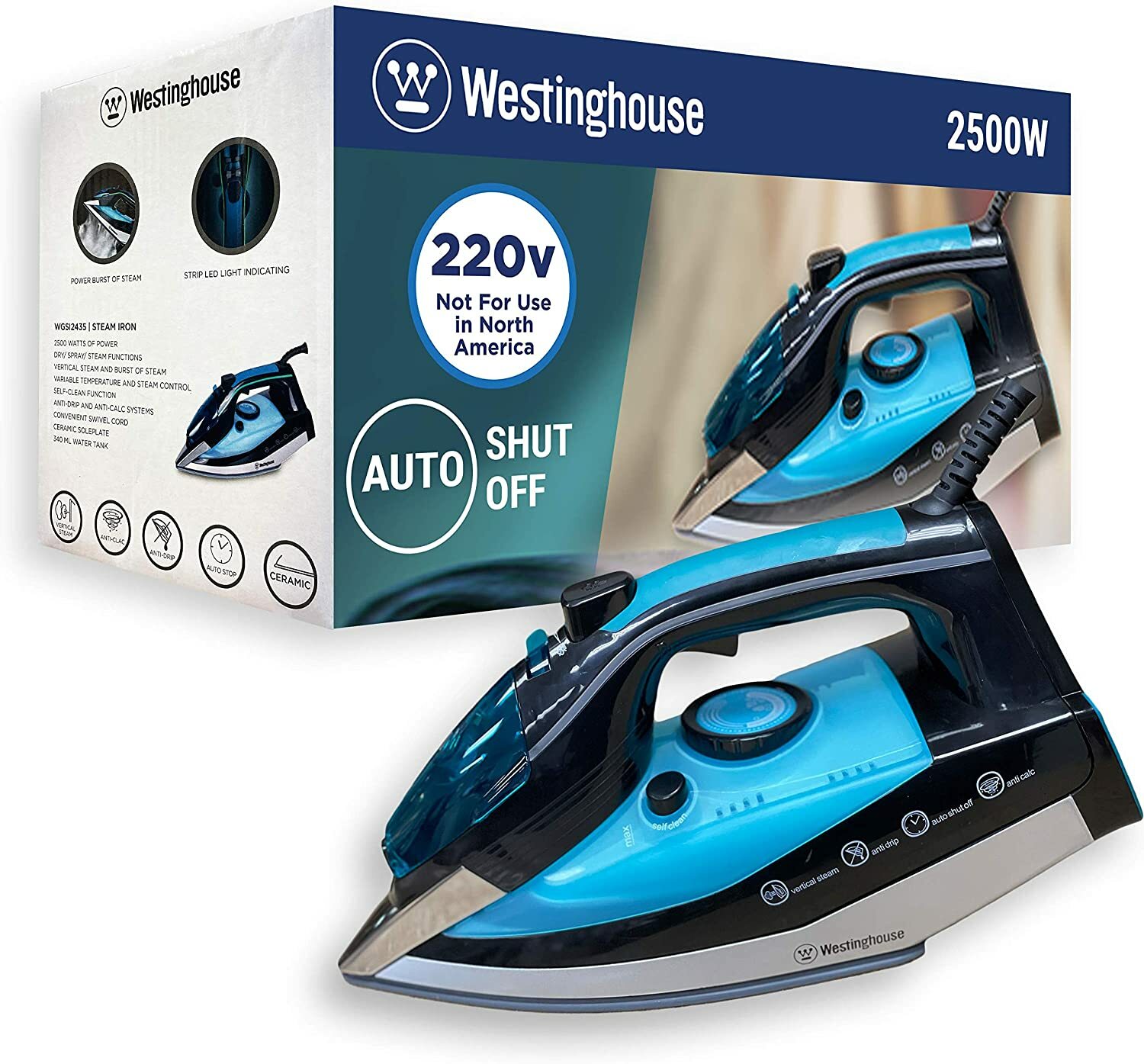 Westinghouse 220v Iron 2500 watts with Steam & Auto Shut Off (NOT for USA)