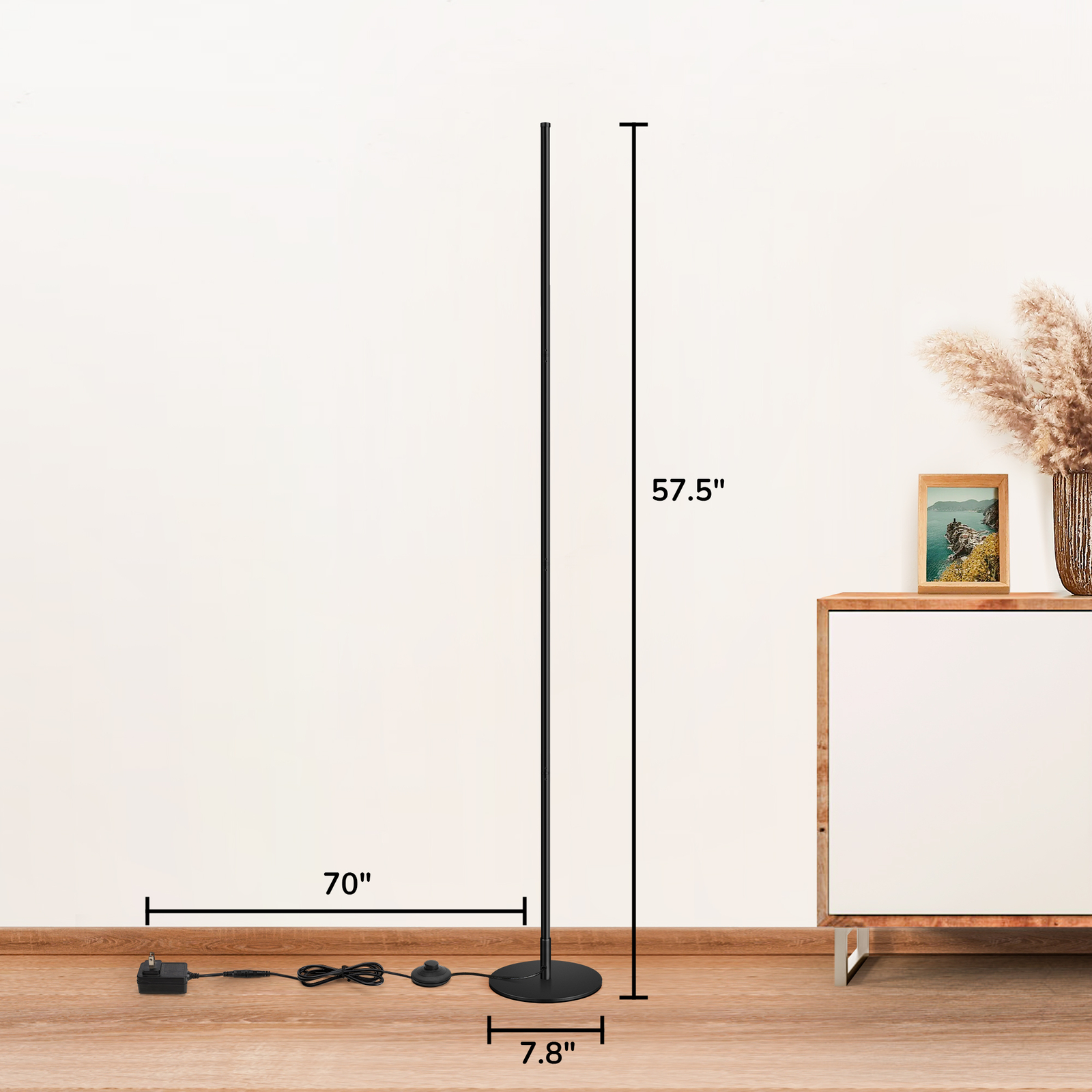 Modern Corner Floor Lamp Dimmable Adjustable Height Tall Standing Light Black