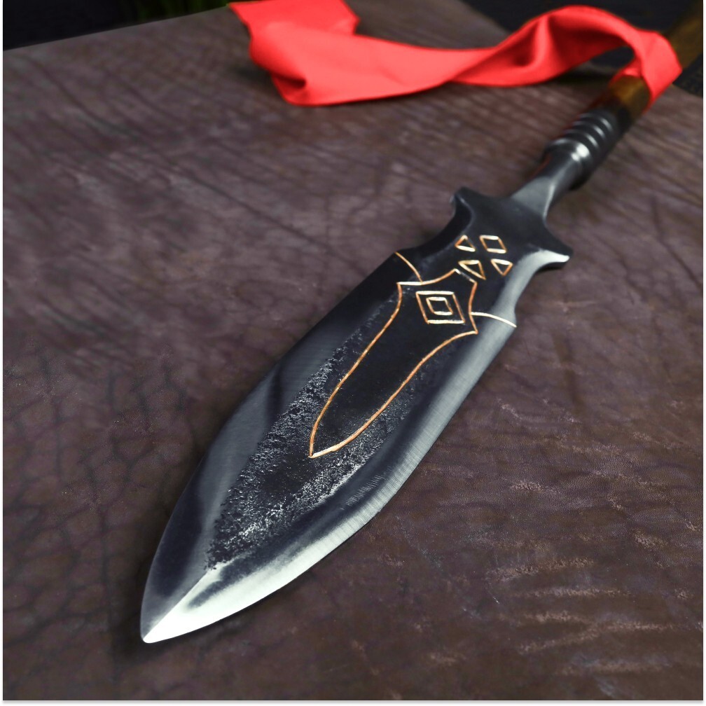 Hand-Forged Draupnir Spear GOW Kratos spear with Etched Blade Wooden Shaft 87.4"
