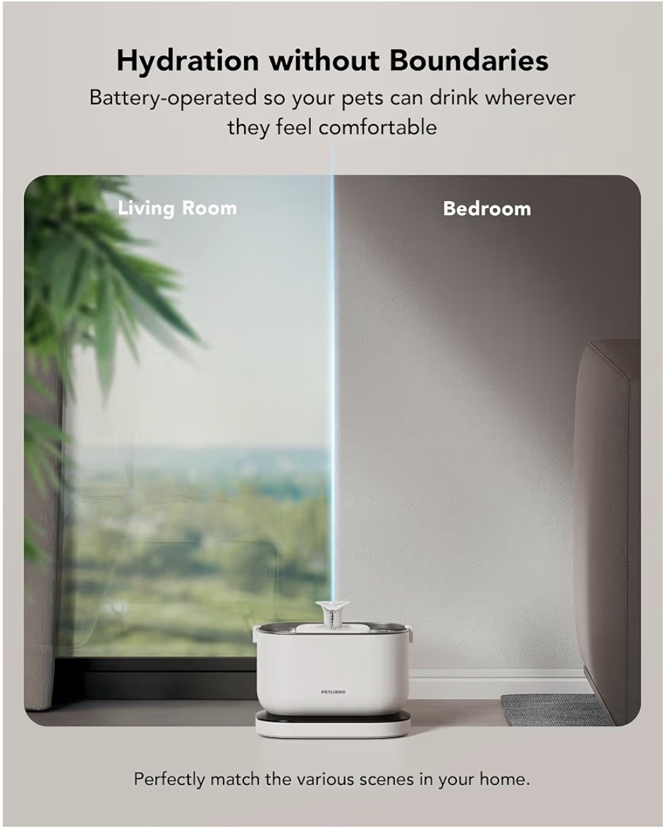 PETLIBRO Cat Water Fountain, Cordless Pet Water Fountain Battery Operated, 2.5L