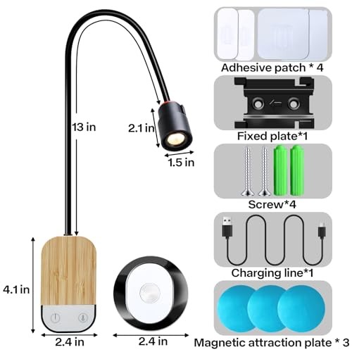 LED Wall Mounted Reading Light, Book Light for Reading in Bed with Touch Black
