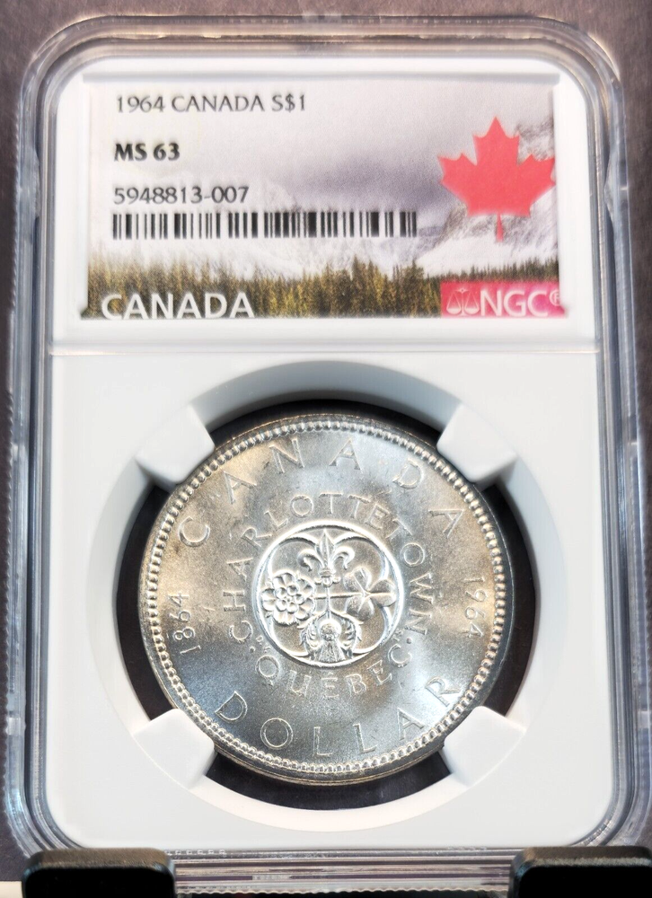 1964 CANADA SILVER 1 DOLLAR S$1 CENTENNIAL NGC MS 63 NICE MINT STATE STRIKE