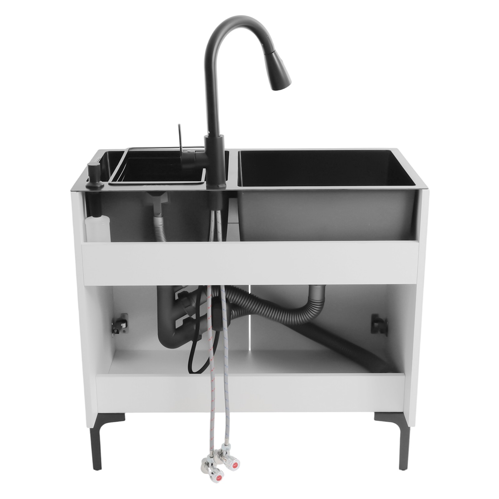Stainless Steel Sink with Pull-Out Faucet and Cabinet Freestanding Kitchen Sink