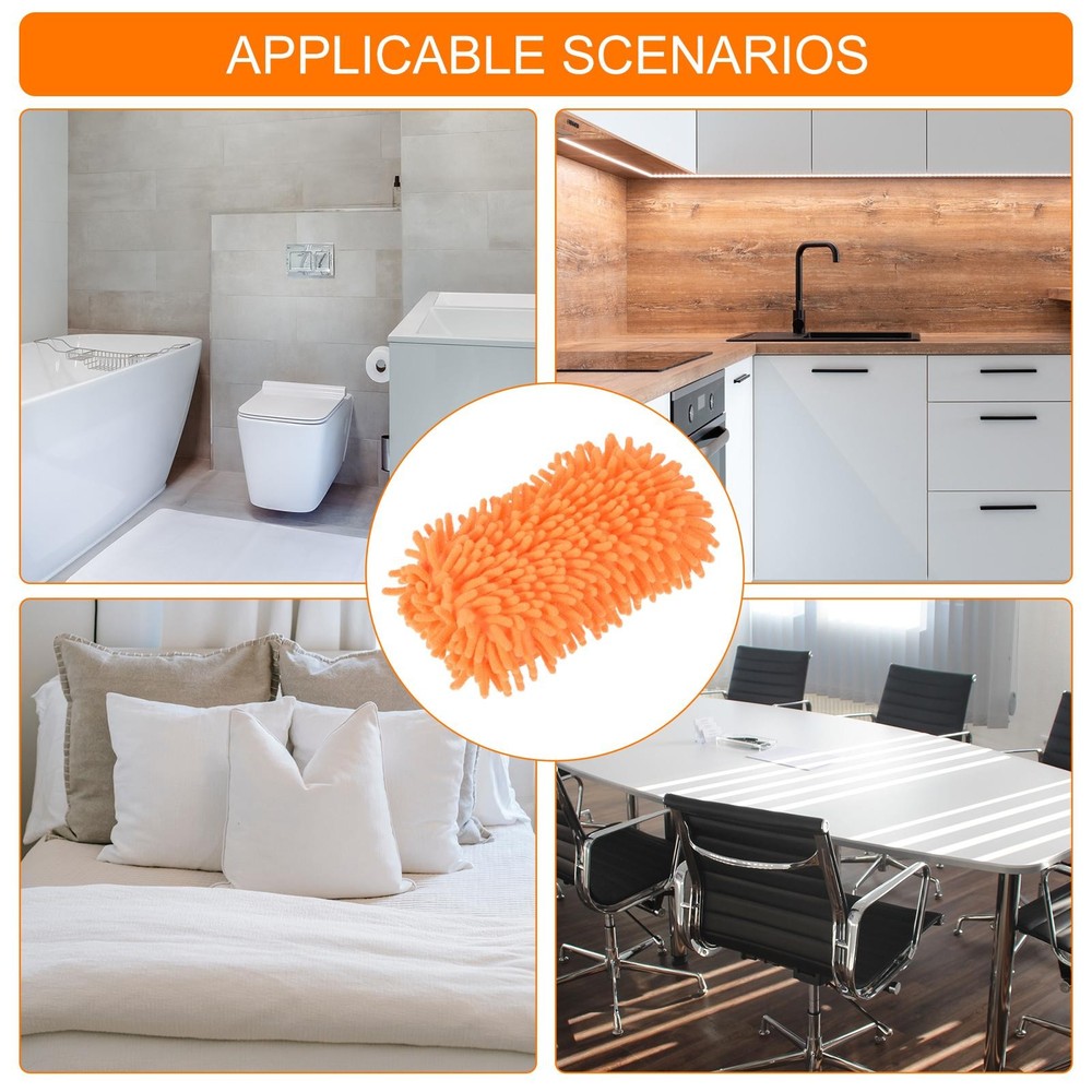 Microfiber Wash Gloves Chenille Cleaning Sponge Mitten Duster Orange