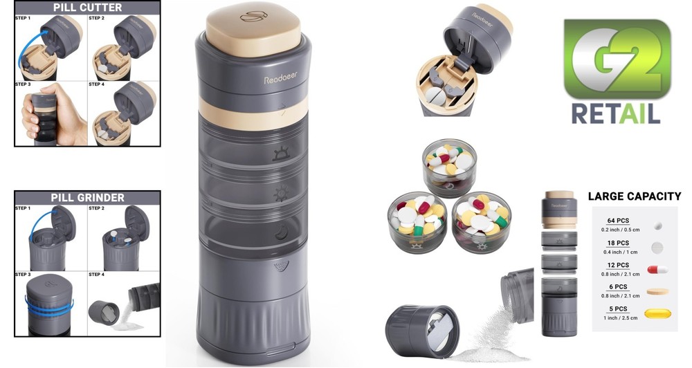 Compact Pharmaceutical Organizer: Pill Cutter, Grinder & Waterproof Case