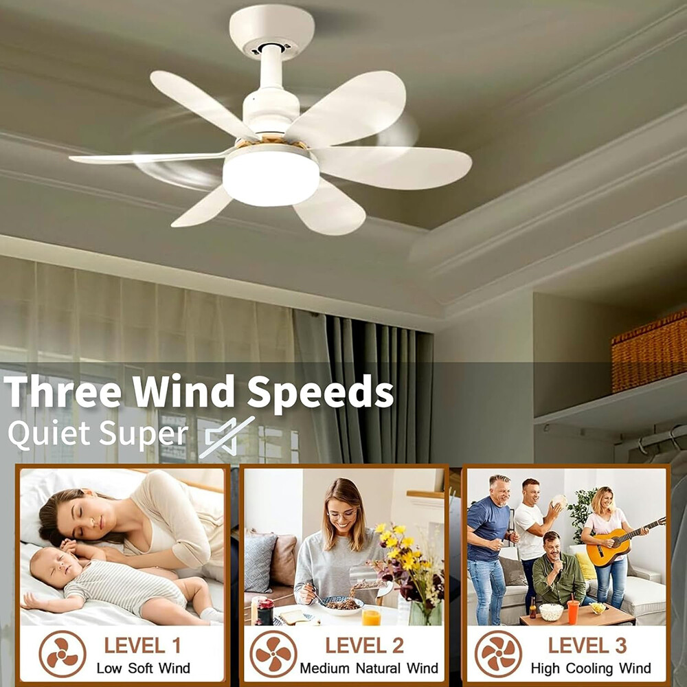 Socket Ceiling Fan with Light E27 Base Screw in Ceiling Fans Dimmable LED Light