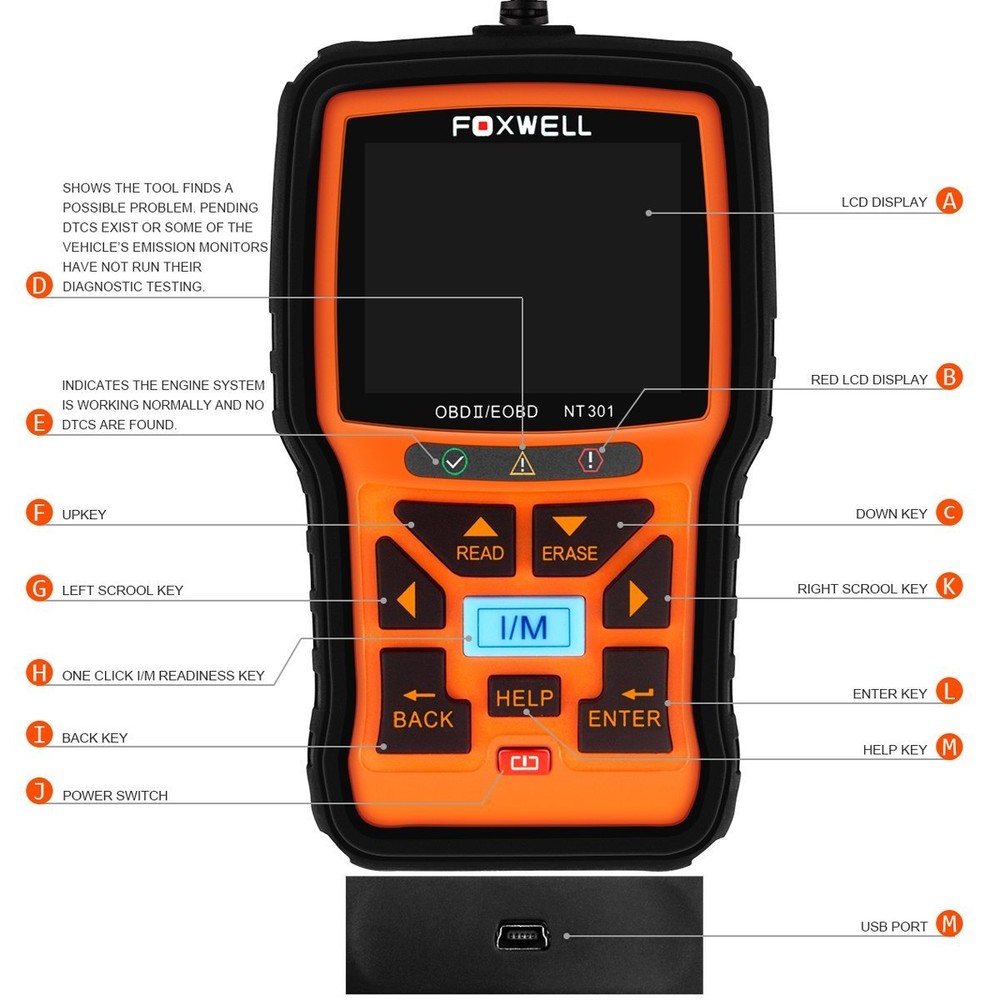 NT301 EOBD OBDII Car Check Engine Fault Code Reader Auto Diagnostic Scanner Tool