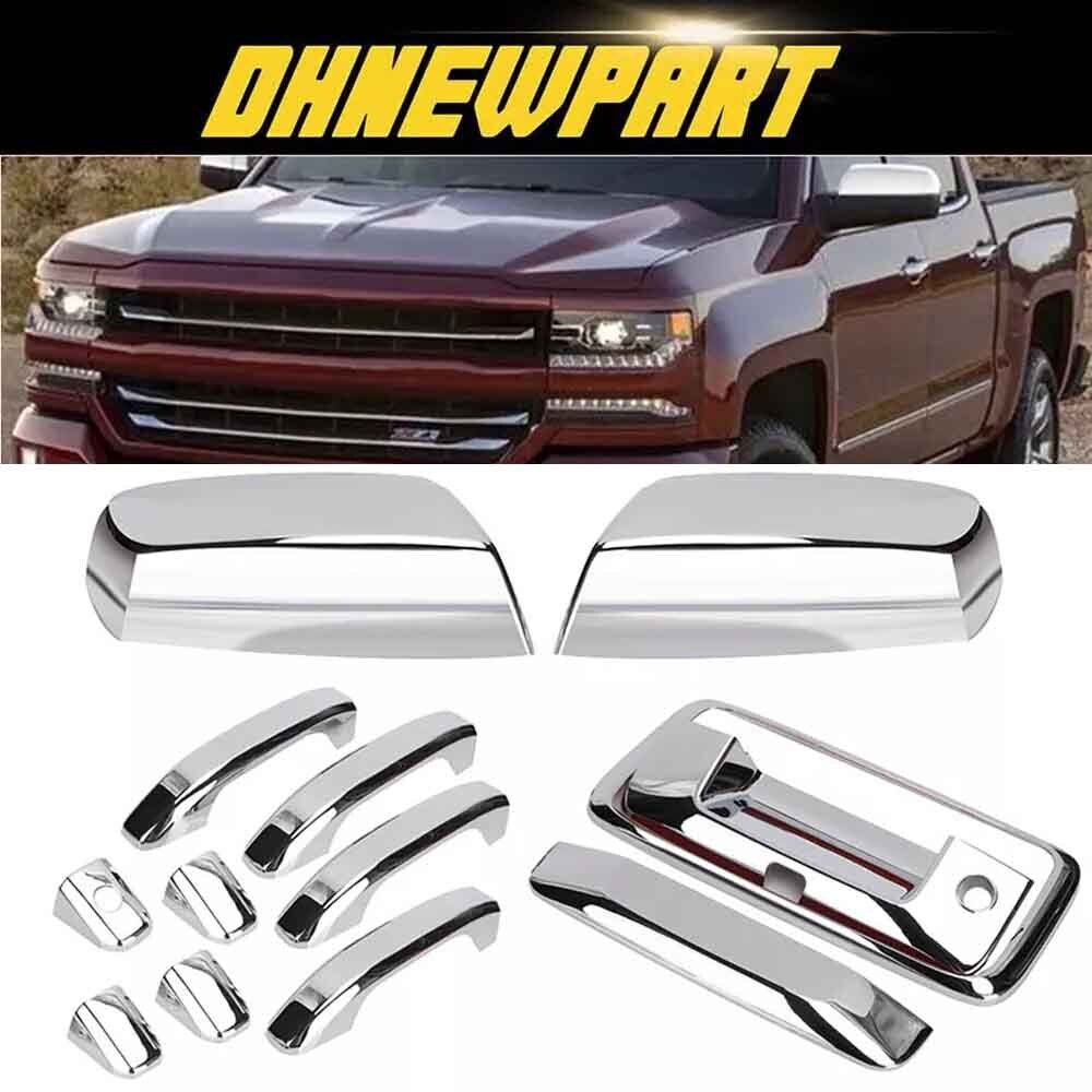 For Chevy Silverado 1500 14-19 Chrome Door Handle+Mirror+Tailgate Cover+Cam Hole