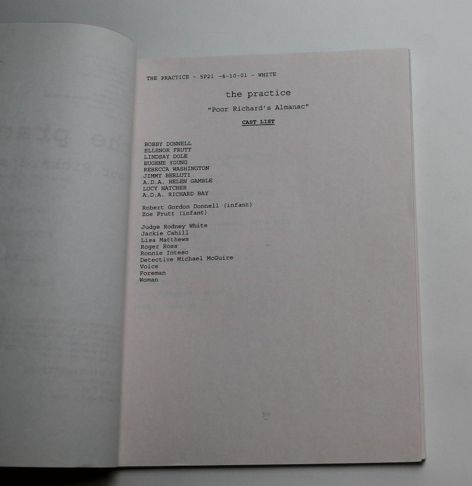 THE PRACTICE / Jill Goldsmith, 2001 TV Show Script, Poor Richard's Almanac