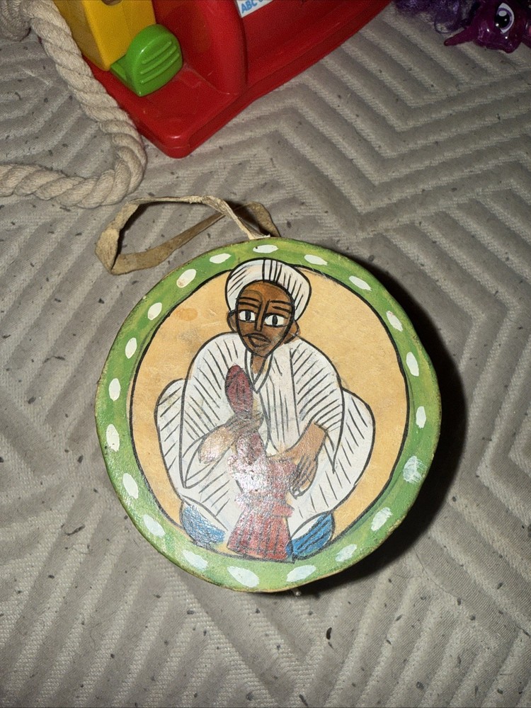 Hand-Painted Ethiopian Frame Drum Leather Wood