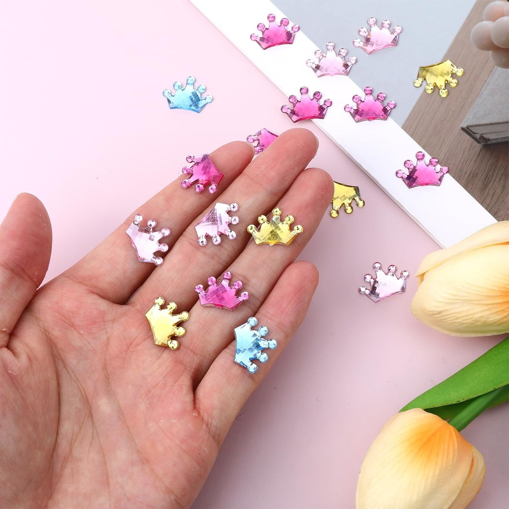 200 Pcs Mini Resin Crown, Multicolor Plastic Crowns, Flat Back