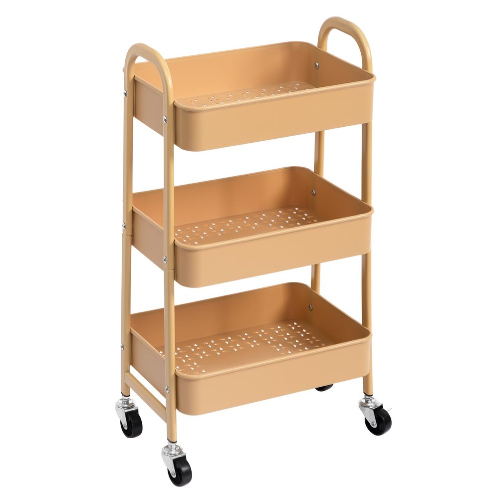 AGTEK 3-Tier Rolling Carts with Wheels, Rolling Utility Cart with Iron Frame for
