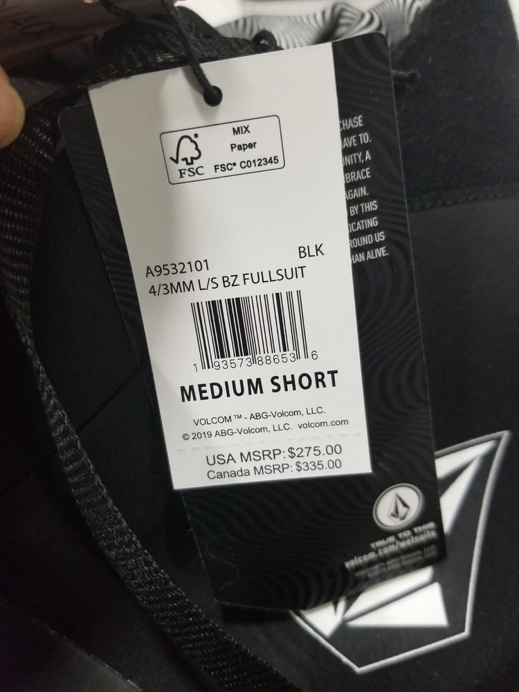 Volcom Modulator 4/3mm Long Sleeve Back Zip Fullsuit in Black Sz Medium Short