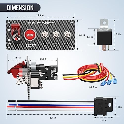 Boat Toggle Switch Panel DC 12V 30A Racing Switch 5 in 1 Ignition Switch Panel