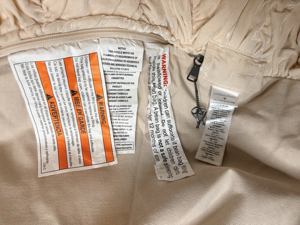 pottery barn Large LoveShackFancy Smocked Velvet Bean Bag Chair & Cover