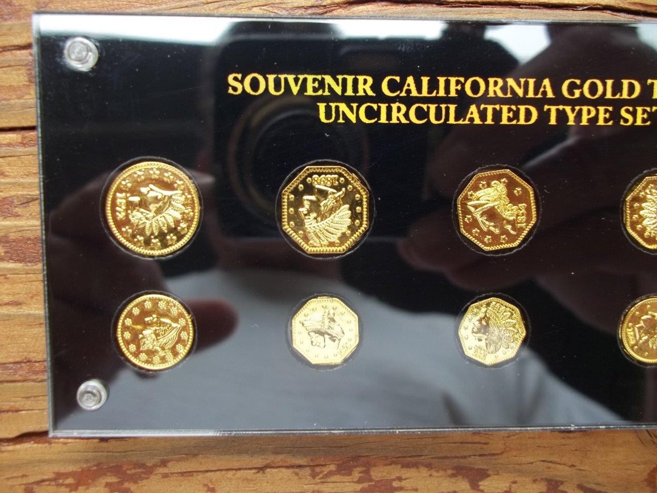 SOUVENIR CALIFORNIA GOLD TOKENS UNCIRCULATED TYPE SET 10 COINS IN CASE GIFT SHOP