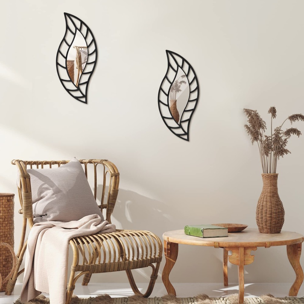 2 Pcs Decorative Mirror Wall Decor Leaf Teardrop Mirror Wall Mounted Decorati...