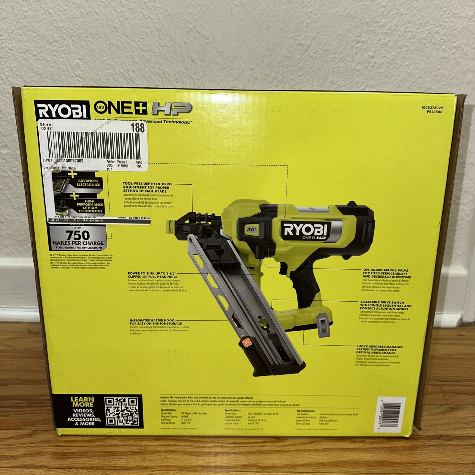 RYOBI 18V Brushless AirStrike 30° Framing Nailer Tool Only Brand New Cordless