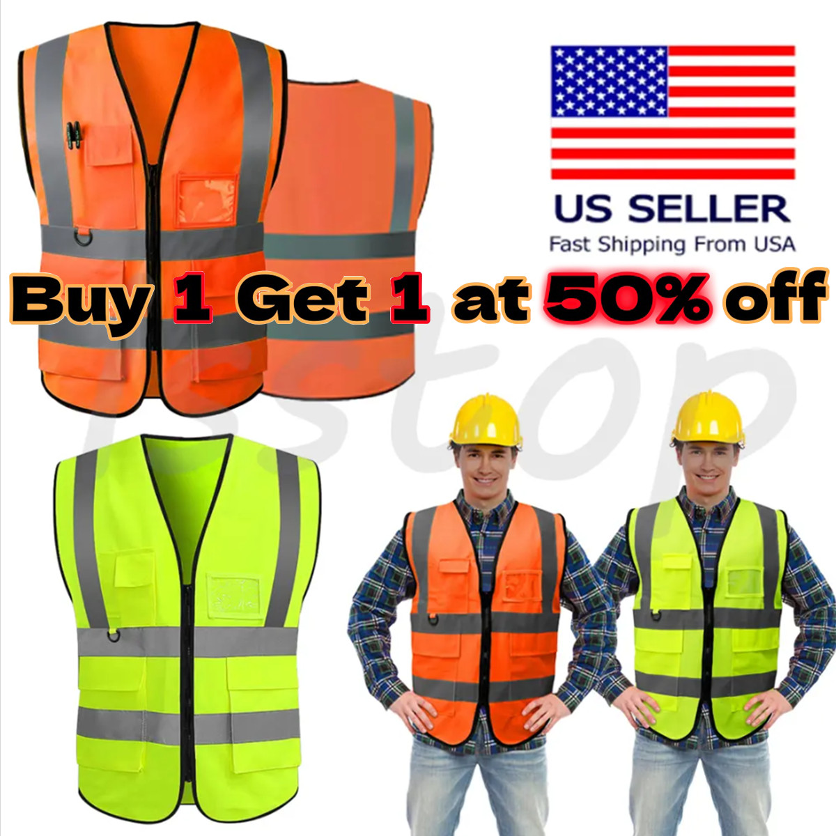 US Safety Work Vest High Visibility Security Reflective Vest With 5 Pockets XL