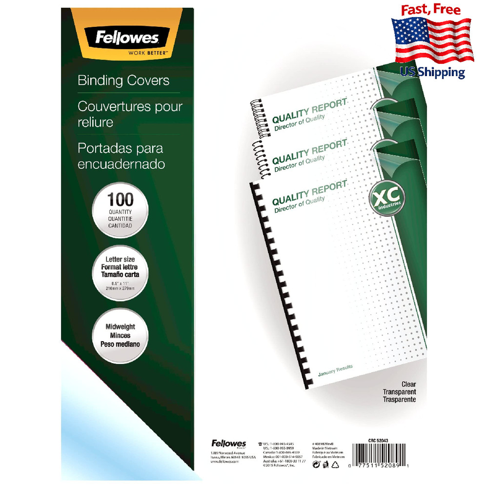 Fellowes 52089 Binding Presentation Covers, 8mil, Letter, 100 Pack, Clear