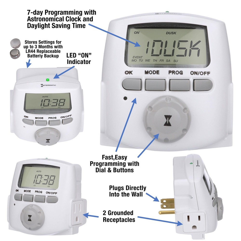 DT620 Heavy Duty Indoor Digital Plugin Timer 7Day Programmable For Lights
