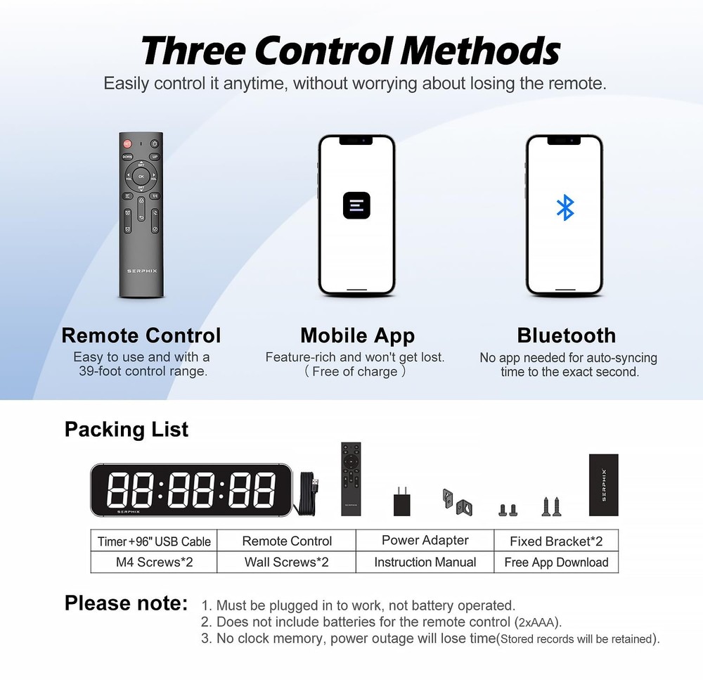 15.2" Large Digital Wall Clock with Seconds, App & Remote Control, Customizab...