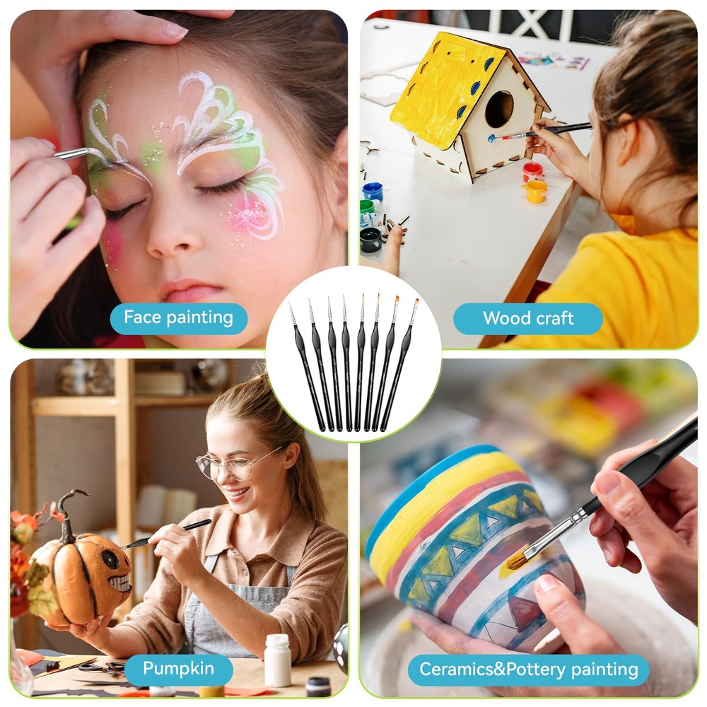 8-Piece Miniature Detail Paint Brushes Set - Precision Round, Filbert & Angular