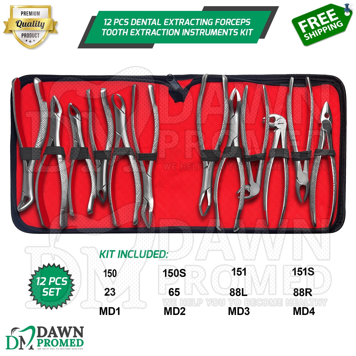 12 Pcs Dental Extracting Forceps Tooth Extraction Instruments Kit Set German Gr