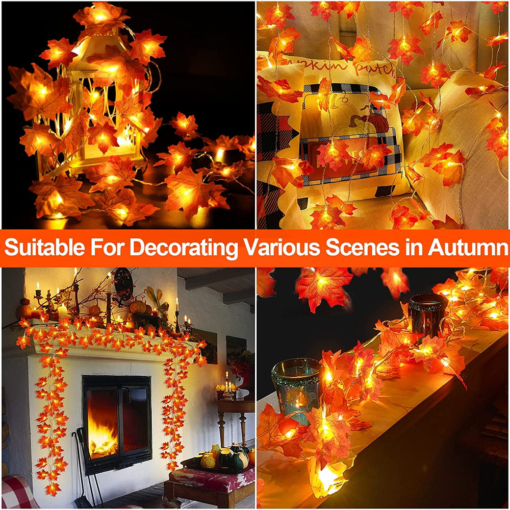 Fall Decorations Lights 20Ft 40LED Maple Leaves Garland String Lights Halloween