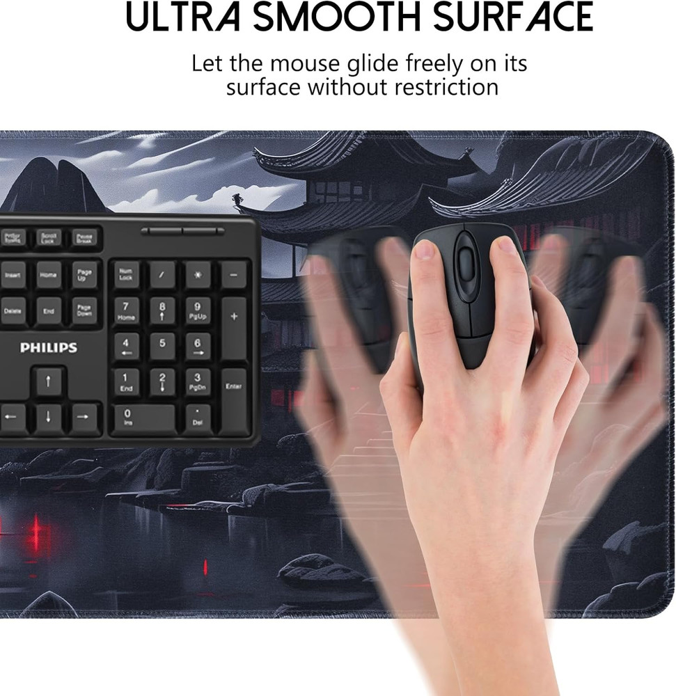 Large Gaming Mouse Pad, Anime Black Mousepad with Stitched Edges, Expanded Cool