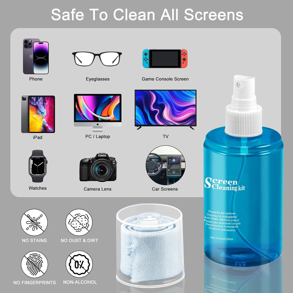 Screen CD Cleaner Solution Spray Compact Disc CD-DVD Cleaning Fluid+Microfiber
