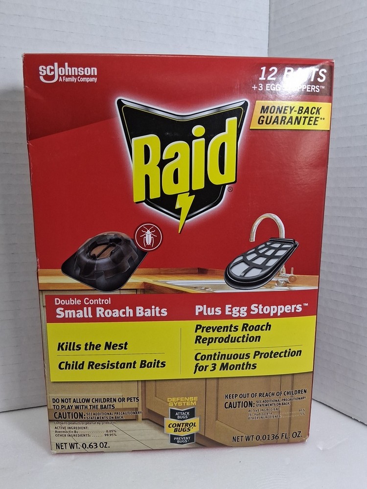 2 Pack: RAID Small Roach Baits (12) each + Egg Stoppers New