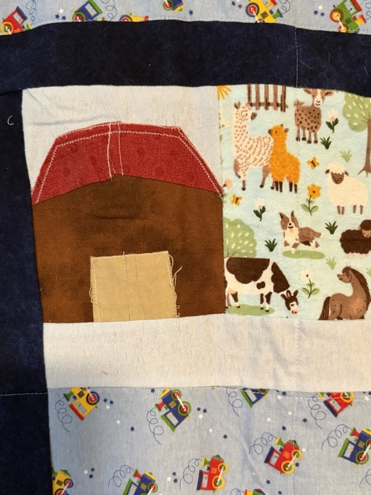 Patchwork Quilt Throw Blanket Handmade Signed Reversible Farmstead 53”x52”