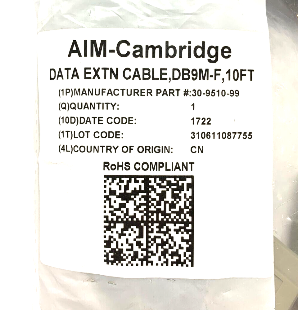 Cinch 30-9510-99 Data Extension Cable DB9M-F 10ft
