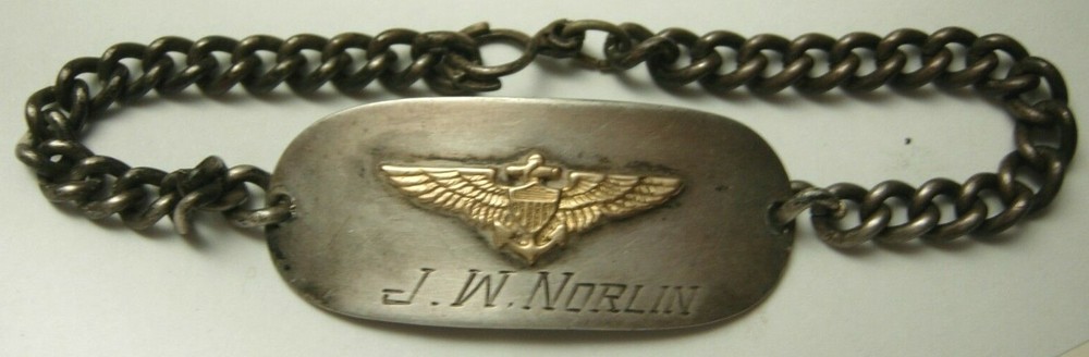WW2 USMC Sterling Pilot's Bracelet John W Norlin 702-36-82