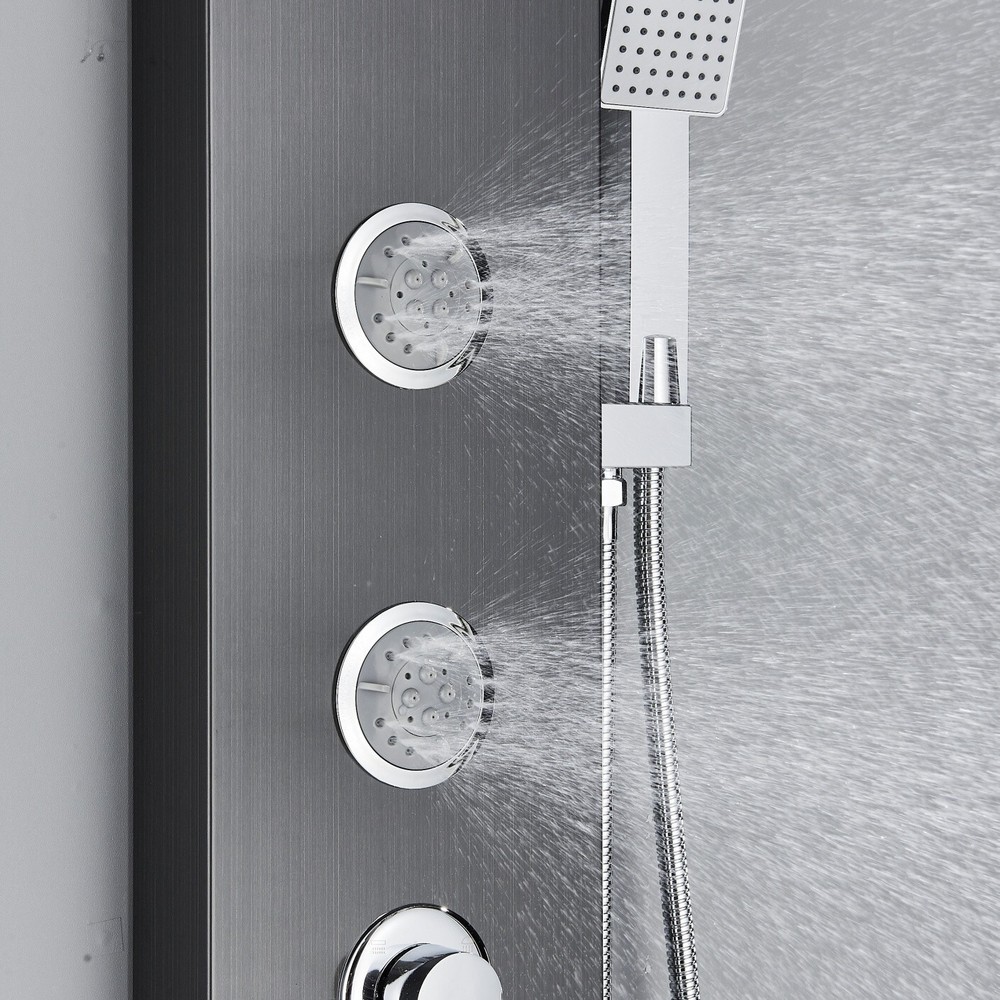 Black Shower Panel Tower System Stainless Steel Multi-function Massage Body Jets