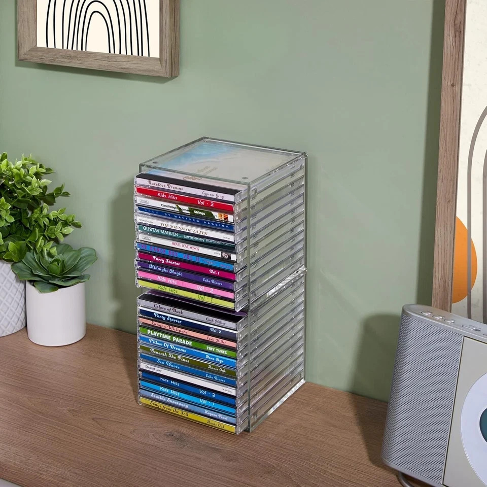 STORi Stackable Clear Plastic CD Organizers 2 Pack Cube Jewel Transparent New