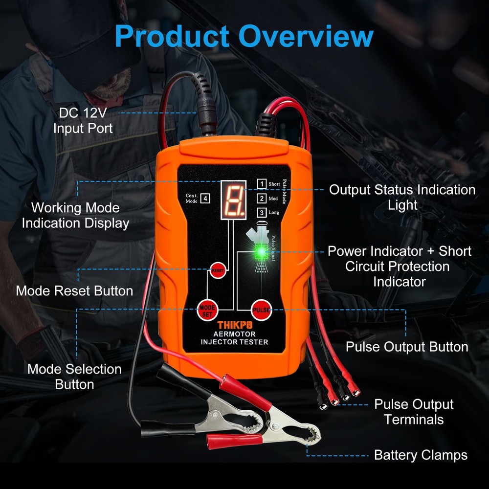 Multi-Mode 12V Fuel Injector Tester Cleaning Tools Kit Set DIY Cleaner & Adapter