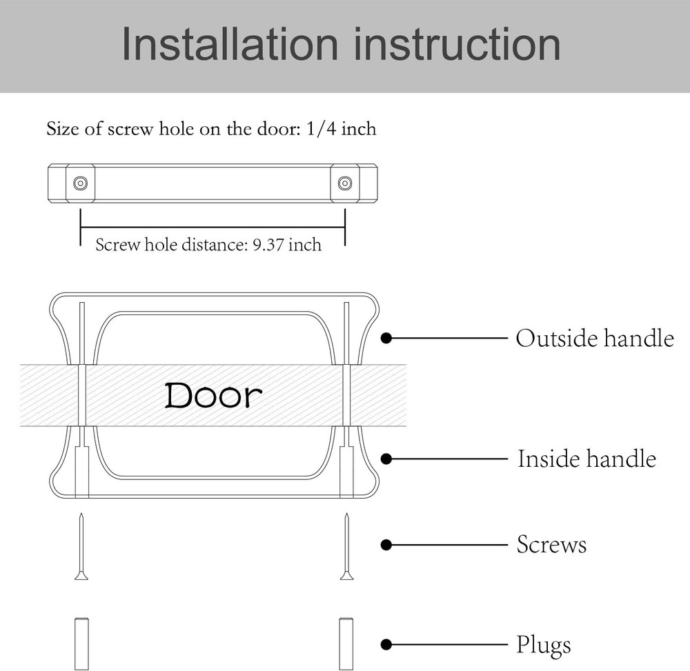 Large Wooden Door Pull Handle, Solid Wood Handle for Inside and