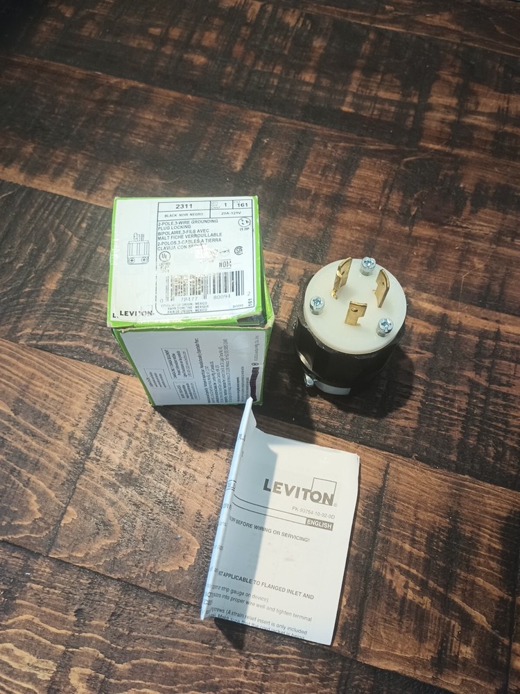 LEVITON 2311, 2 POLE 3 WIRE GROUNDING  LOCKINGPLUG  20A 125V. Per Unit