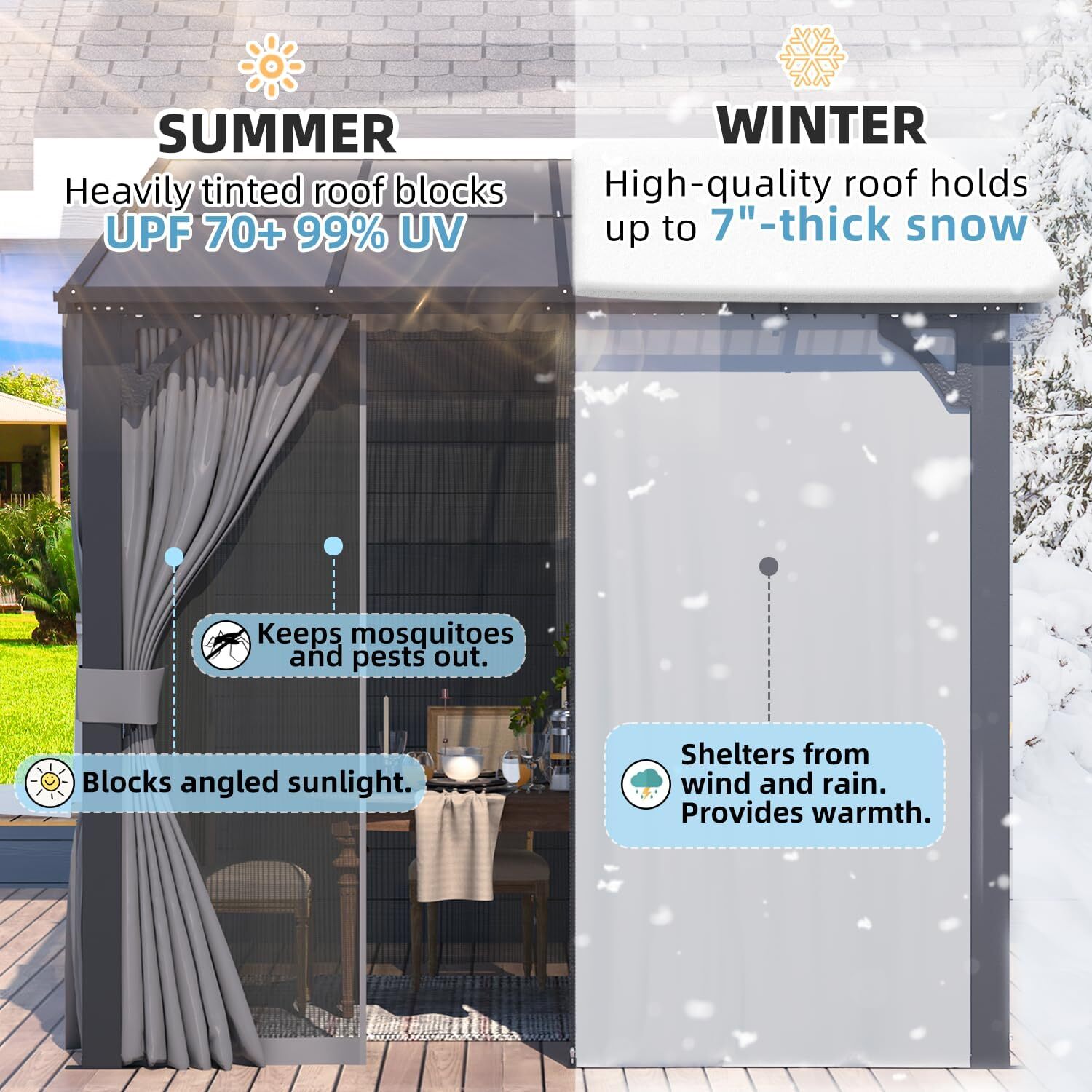 Gazebo for Patio, Wall-Mounted Lean to Pergola Gazebo with Curtains and Netting