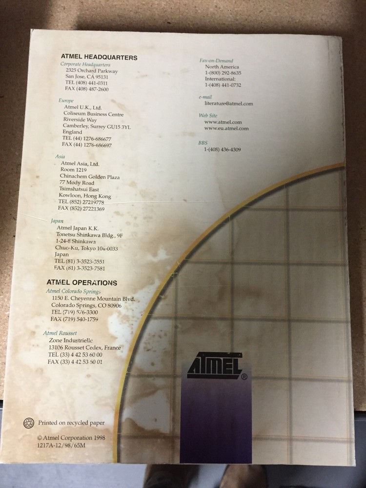 Data Book = Atmel Non-Volatile Progam and NV Data Memory 1998 = Lot