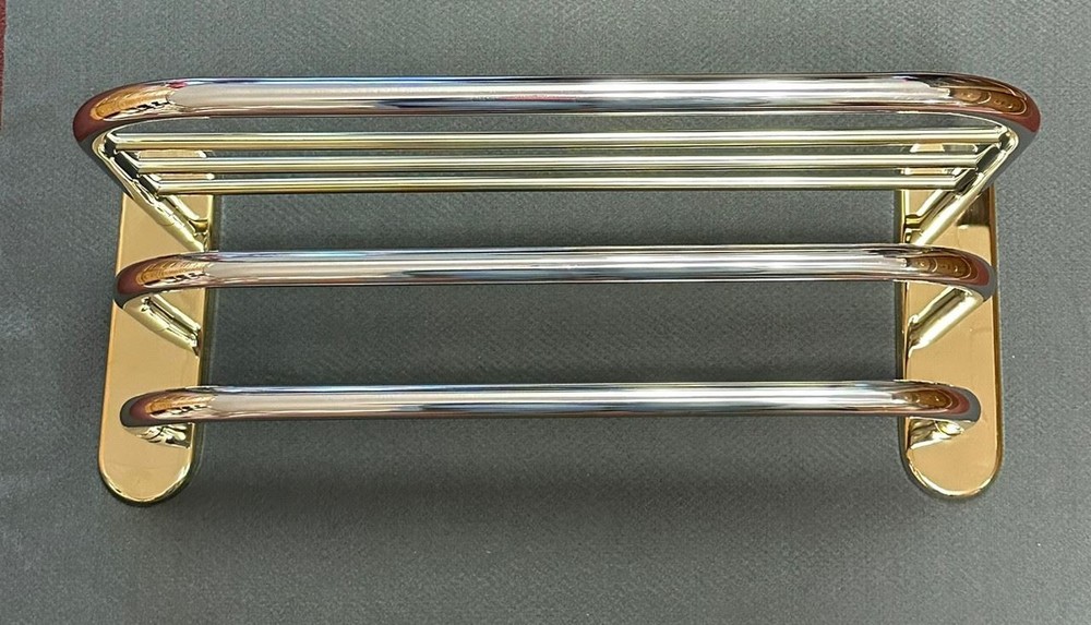 18" Towel Shelf with 2 Bars Brass and Chrome