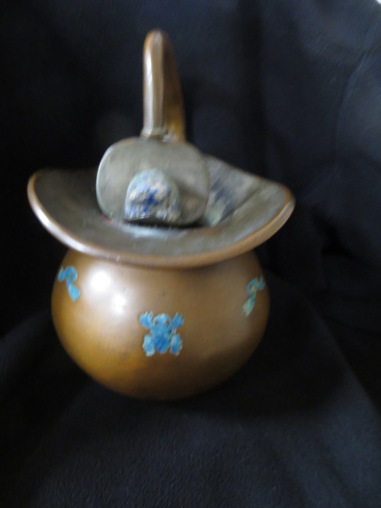 Los Castillo Copper Pitcher With Malachite Frog  Decorative Inlay