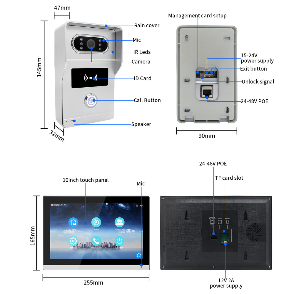 IP Network Video Intercom System for Multi-Unit Residences, 1080P HD Wired Door
