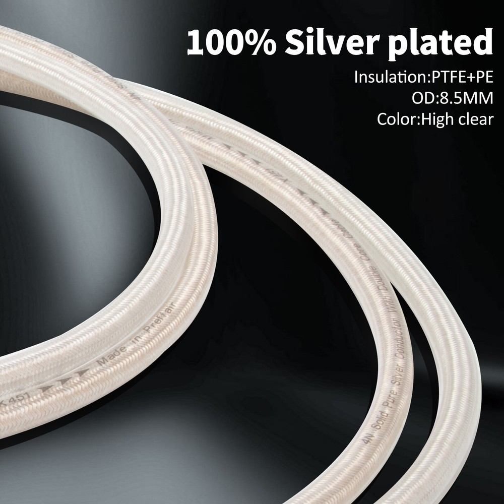 Pair Pure Silver RCA Cable Audio HiFi Cable with Silver Plated Brass RCA Plug