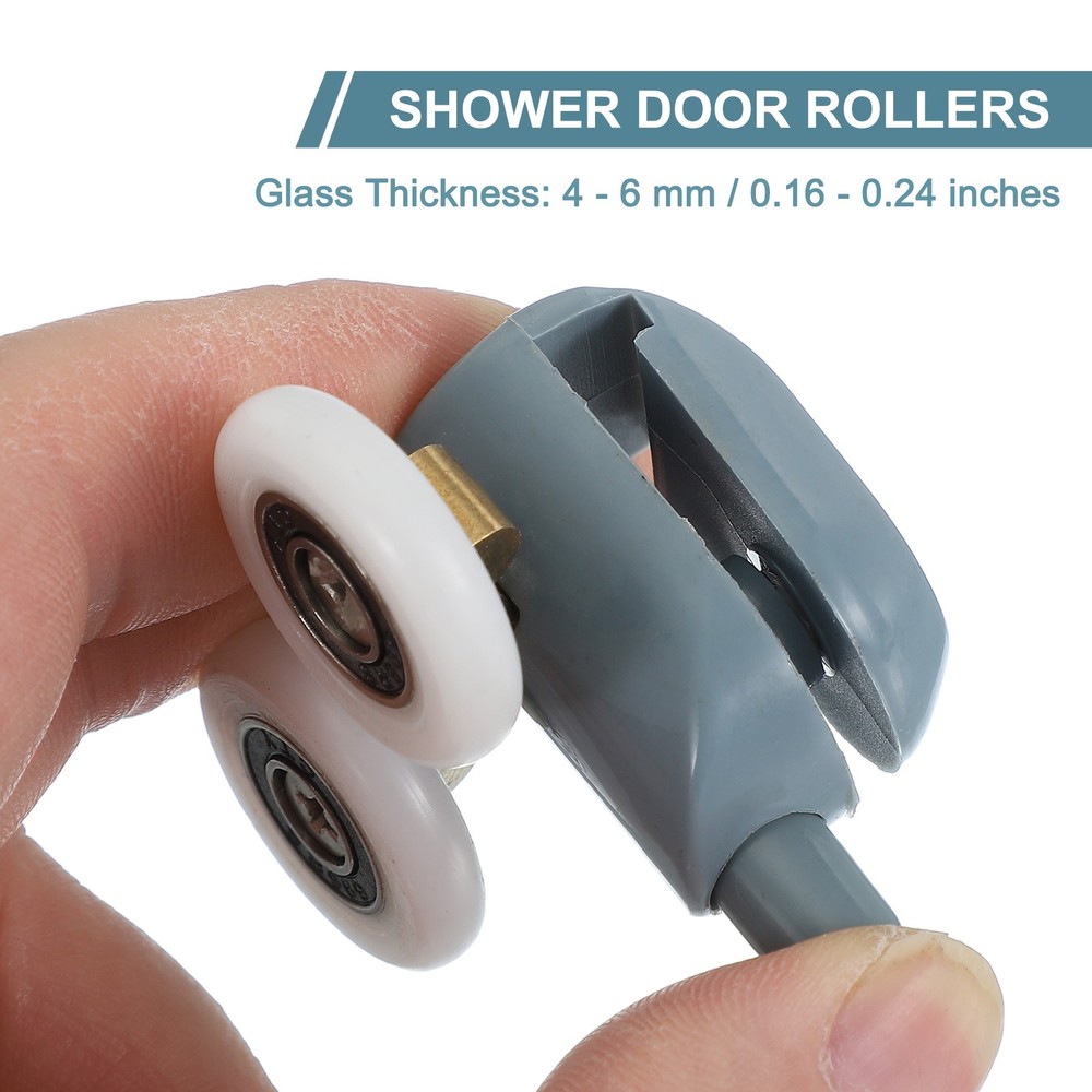 8Pcs 25mm Double Shower Door Rollers Plastic Bottom Wheels Pulleys Guide Grey